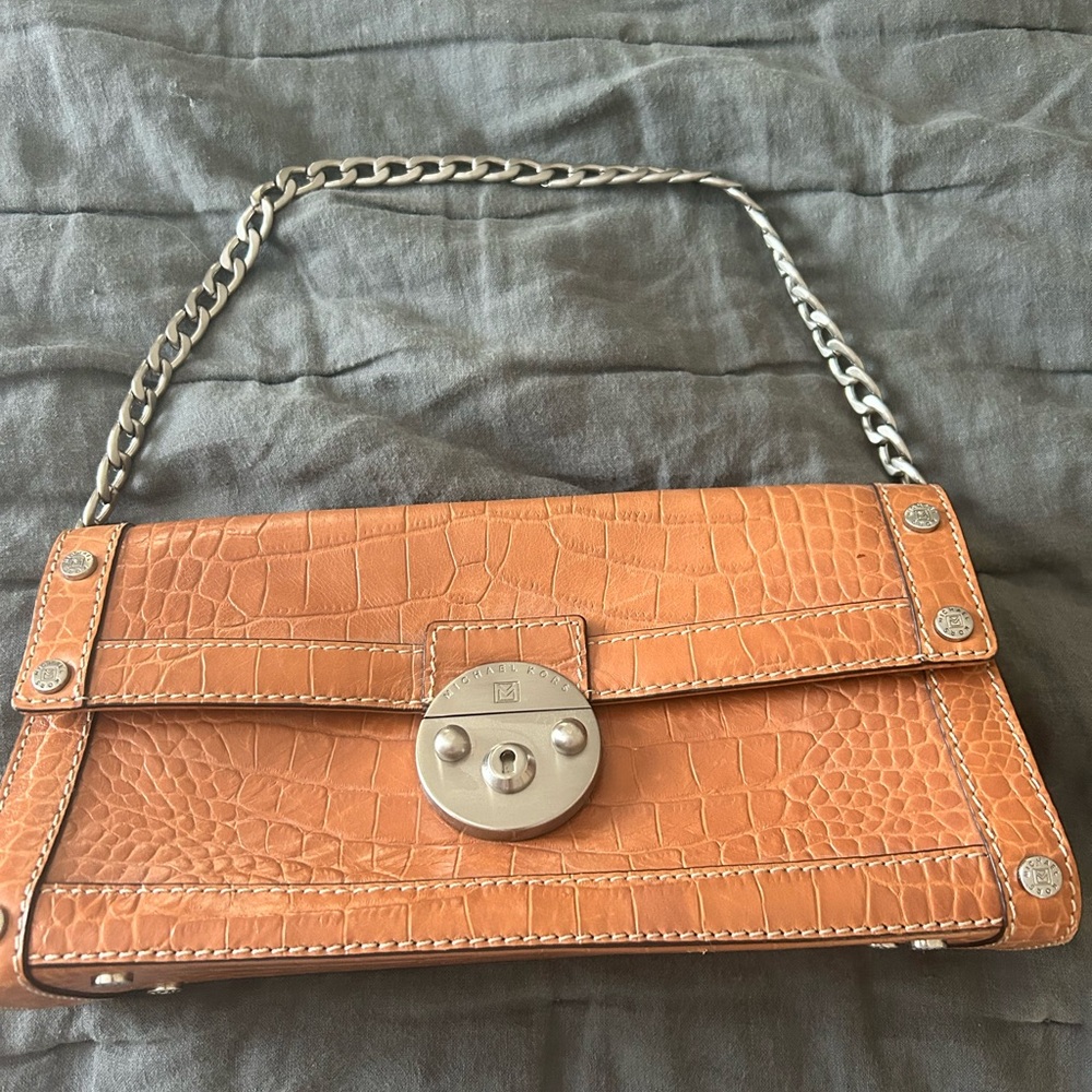 MICHAEL Michael Kors Tan Clutch with Crocodile Texture
